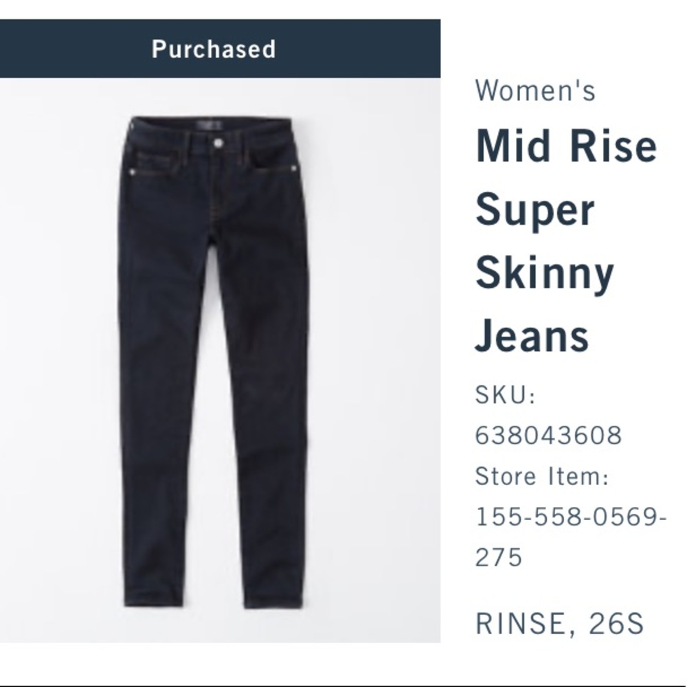 A&F Mid rise dark rinse skinny jeans